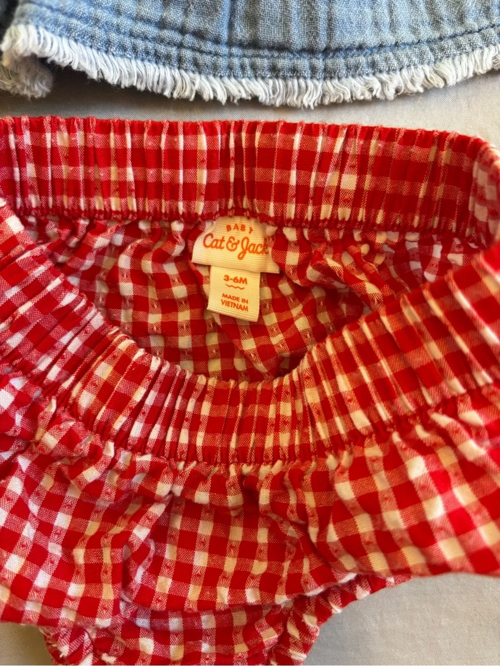 Cat & Jack Blue Ruffle Tank Top and Red Gingham Bloomers Set - 3-6M